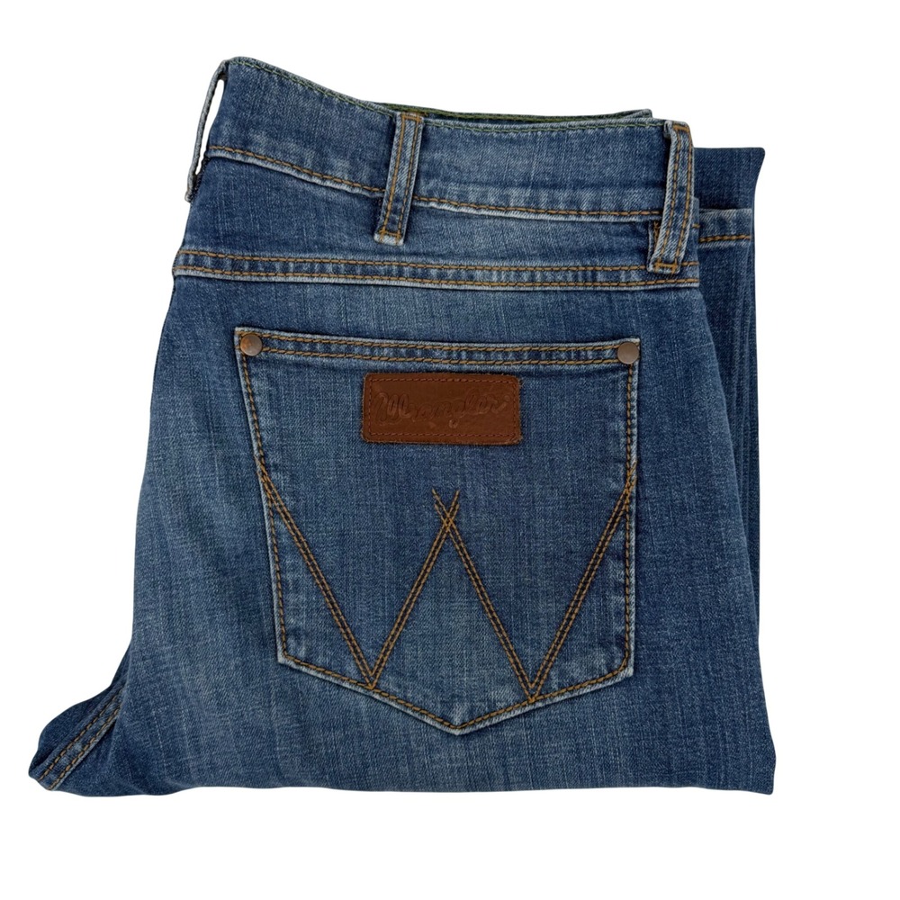 Wrangler Retro Slim Straight Jeans Mens 34x31 Denim Western Cowboy Distressed